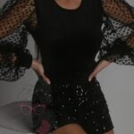 Body welurowe z tiulem NB First Star czarna