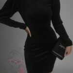 Sukienka welurowa z bufkami NB Modia czarna