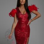 Sukienka cekinowa z piórami NB Picante czerwona