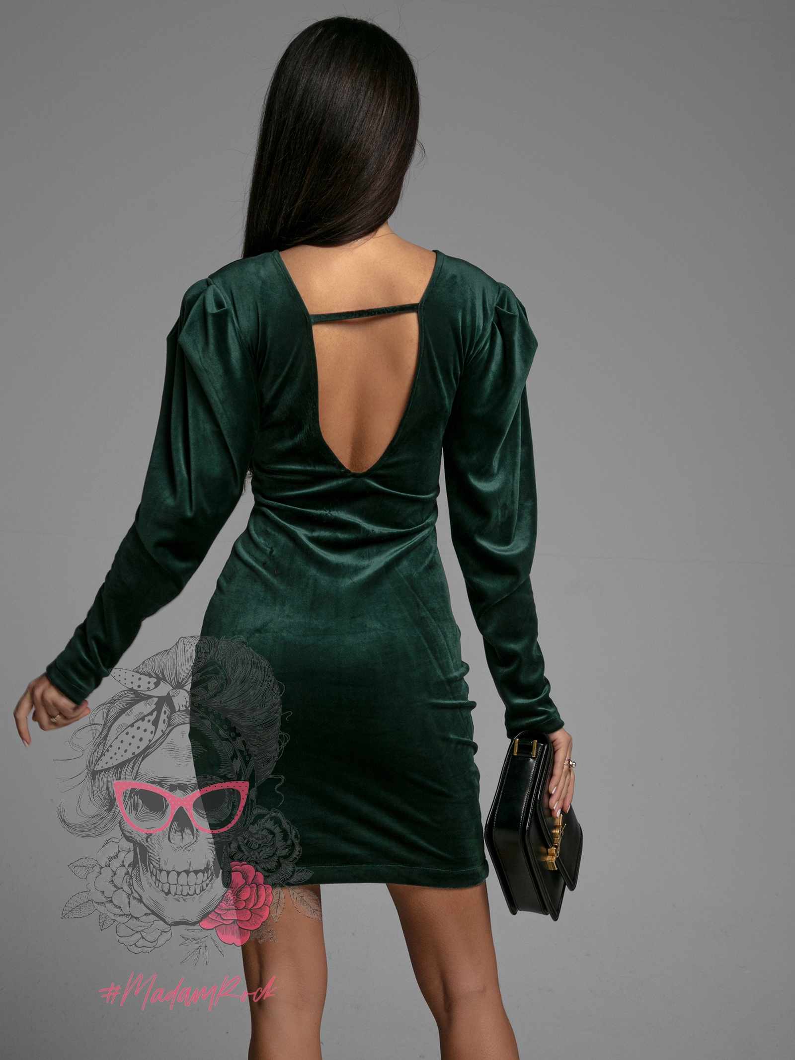 Sukienka welurowa z bufkami NB Modia zielona Sukienka welurowa z bufkami NB Modia zielona