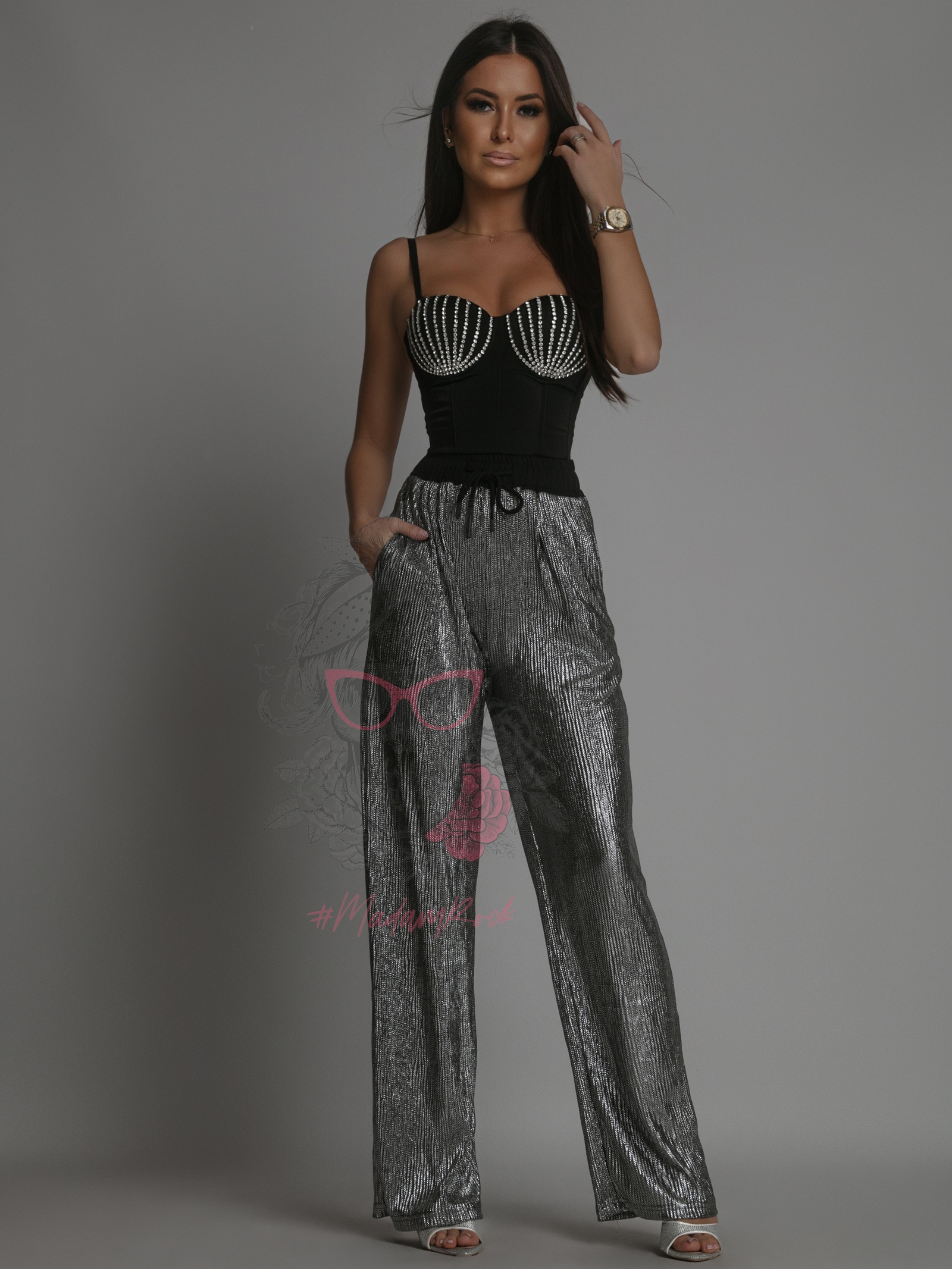 Spodnie metaliczne szerokie Disico srebrne