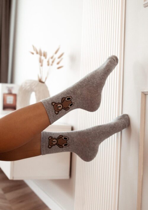 Skarpetki damskie sportowe z misiem szare