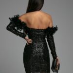 Sukienka cekinowa z piórami NB Cameron czarna