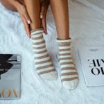 Skarpetki frotte w paski ecru-beż