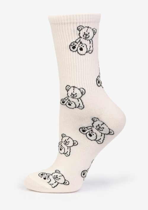 Skarpetki damskie z misiami beżowe