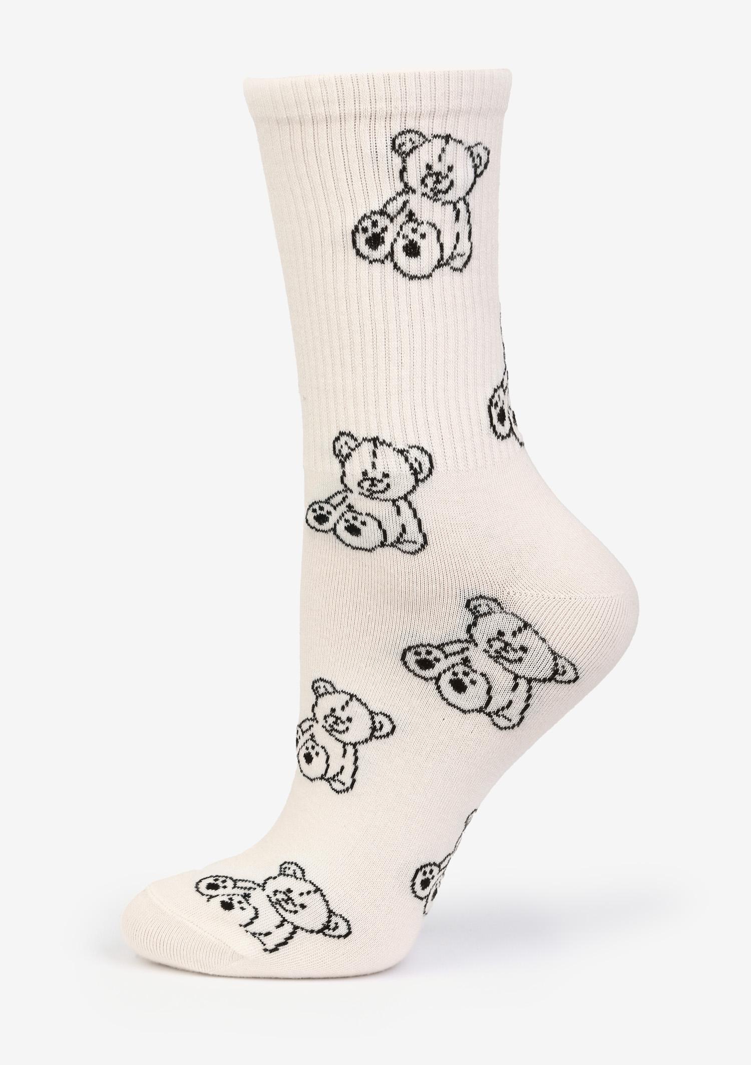 Skarpetki damskie z misiami beżowe