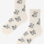 Skarpetki damskie z misiami beżowe