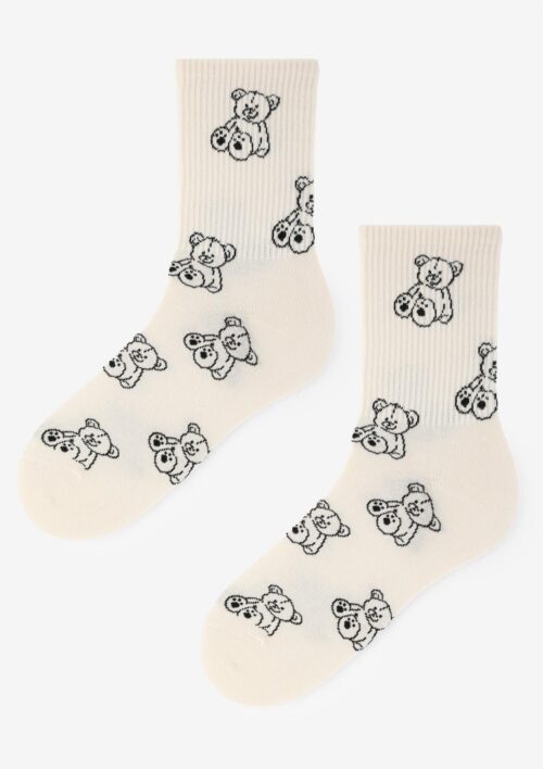 Skarpetki damskie z misiami beżowe