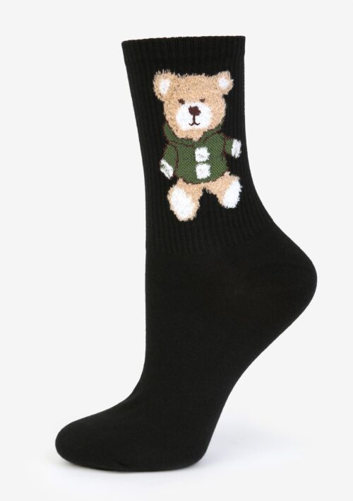 Skarpetki damskie z pluszowym misiem czarne