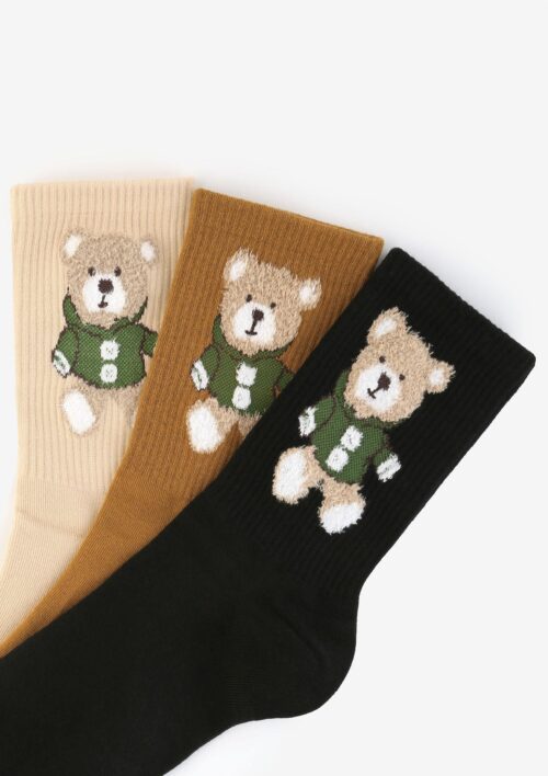 Skarpetki damskie z pluszowym misiem czarne