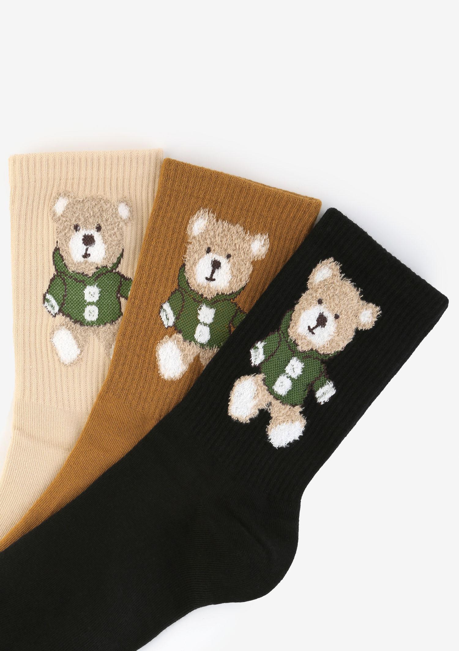 Skarpetki damskie z pluszowym misiem czarne