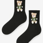 Skarpetki damskie z pluszowym misiem czarne