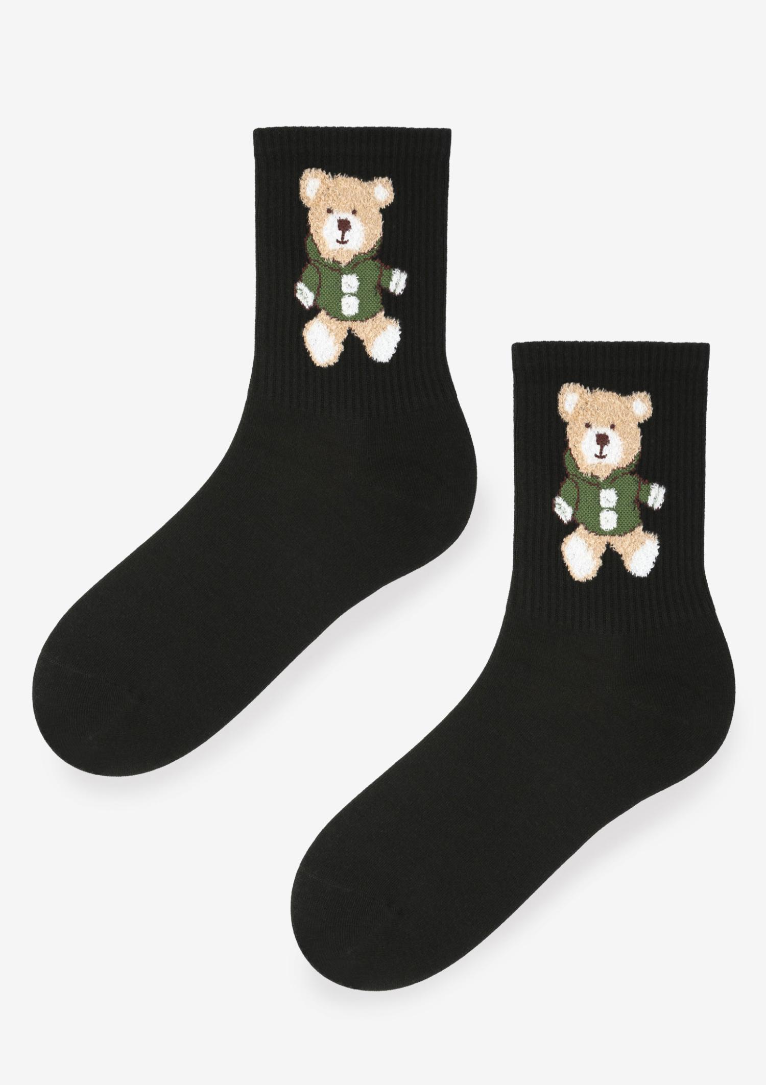 Skarpetki damskie z pluszowym misiem czarne