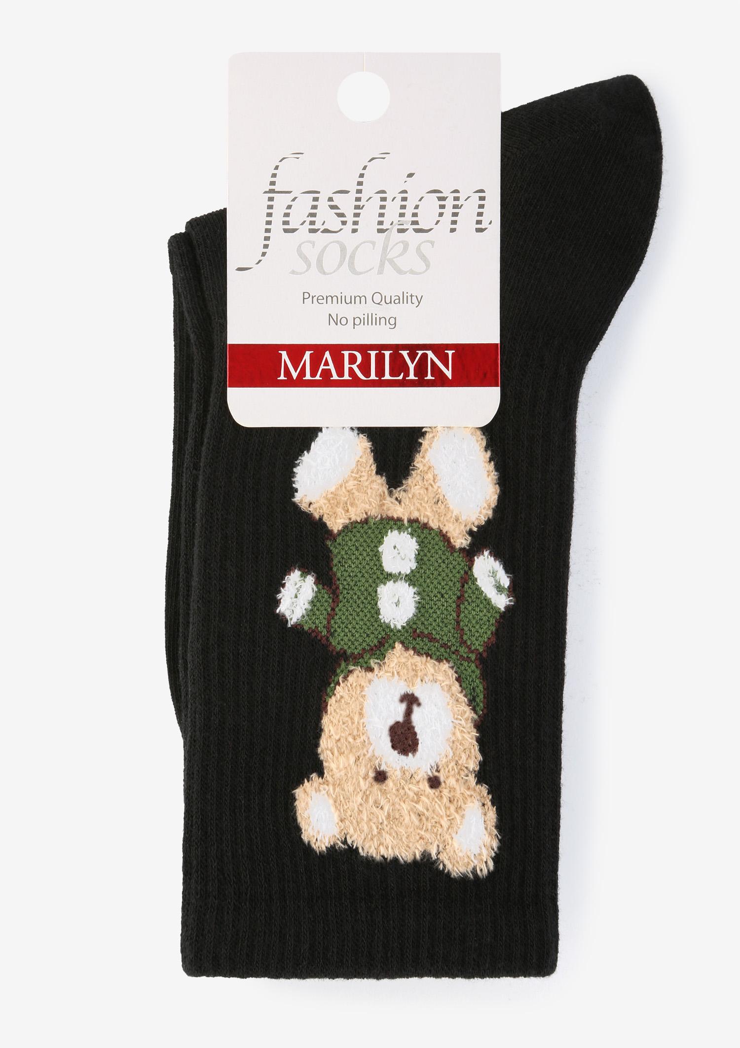 Skarpetki damskie z pluszowym misiem czarne