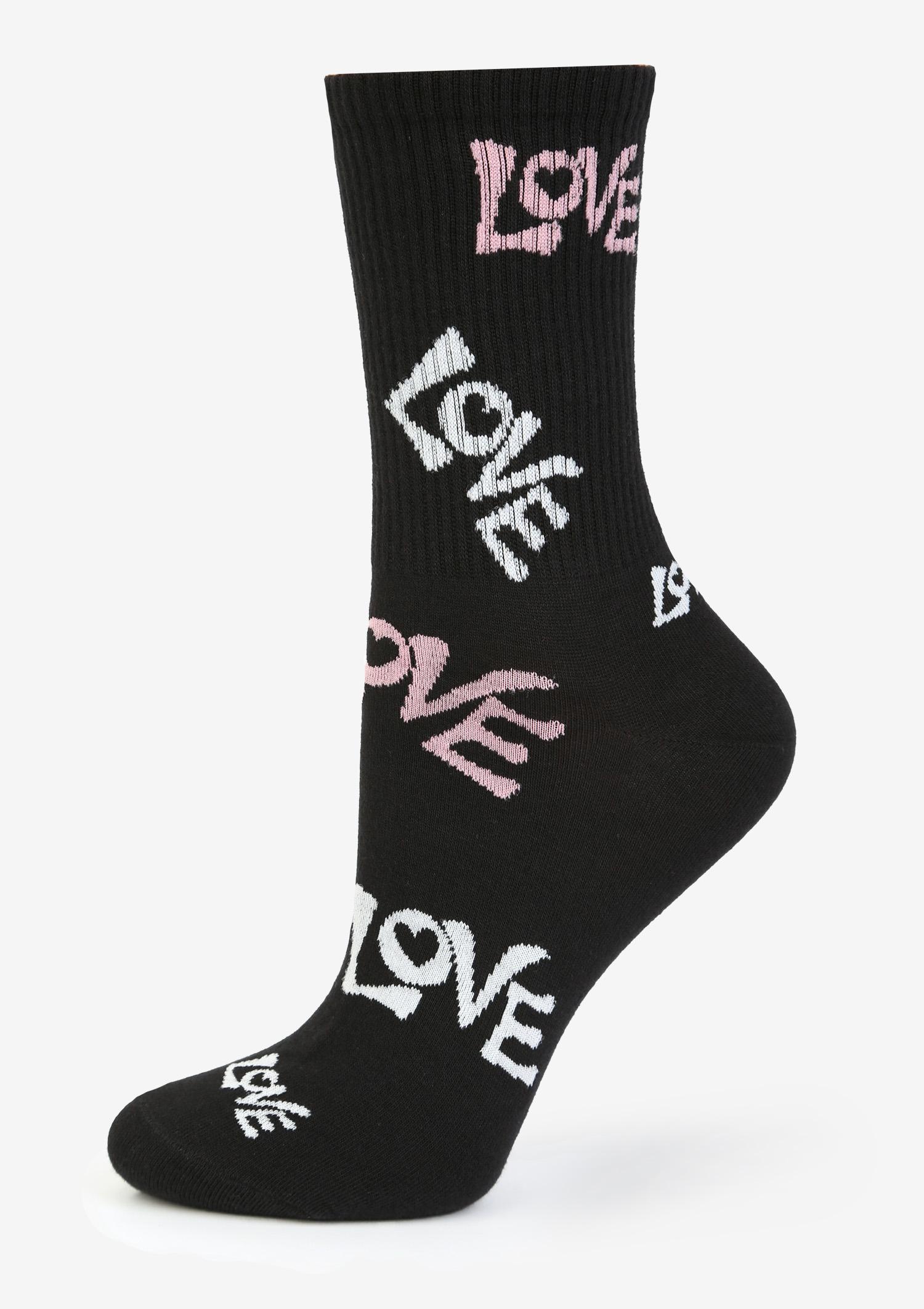 Skarpetki damskie długie LOVE grafitti czarne
