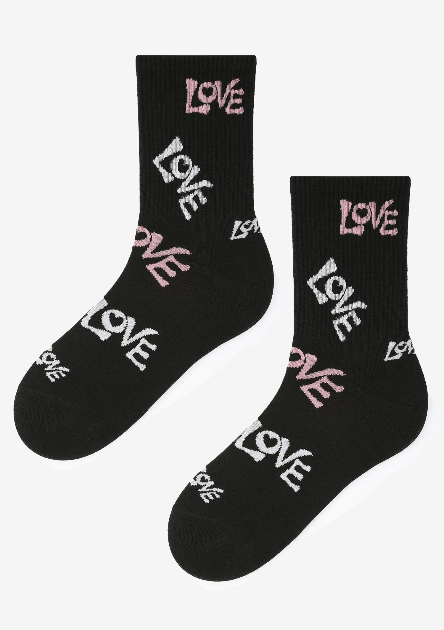 Skarpetki damskie długie LOVE grafitti czarne