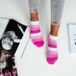 Stopki damskie kolorowe paski różowo-biało