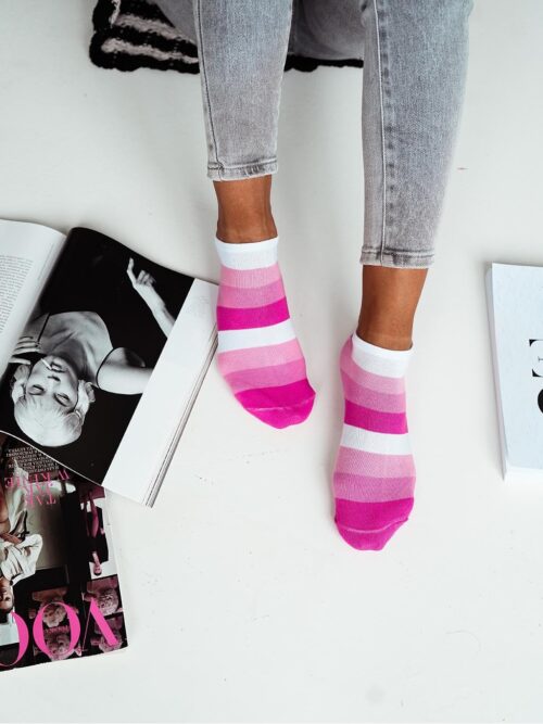 Stopki damskie kolorowe paski różowo-biało