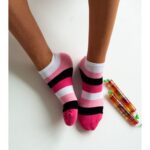 Stopki damskie kolorowe paski różowo-biało-czarne