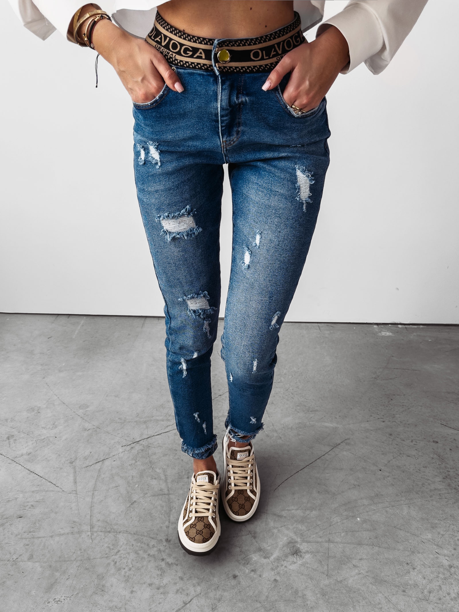 Spodnie jeansowe high waist Dore Ola Voga niebieskie