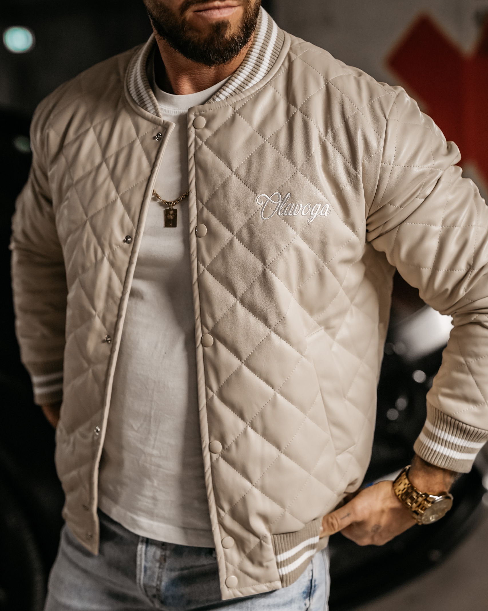 Kurtka przejściowa bomberka męska Medre Ola Voga beżowa Kurtka przejściowa bomberka męska Medre Ola Voga beżowa