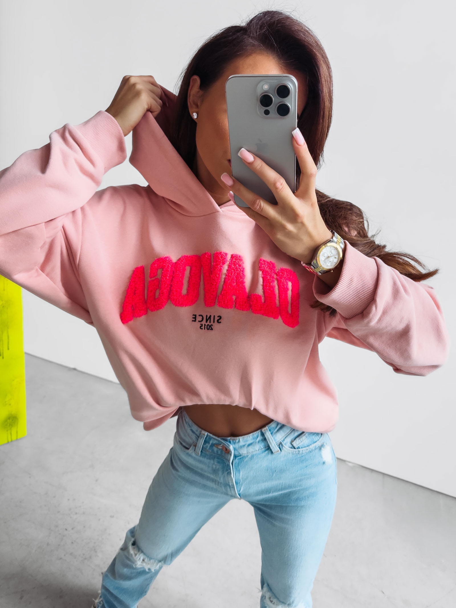 Bluza bawełniana z kapturem Lissa Ola Voga pudrowa