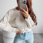Sweter oversize w paski Lessa Ola Voga beżowy