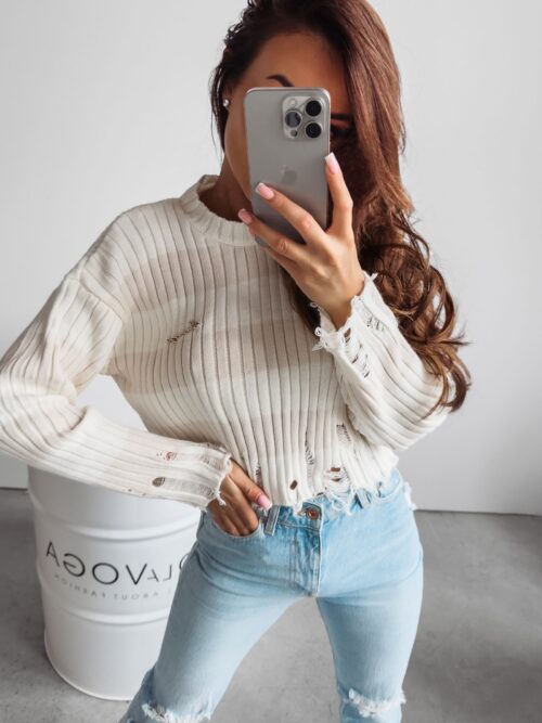 Sweter oversize w paski Lessa Ola Voga beżowy