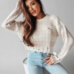 Sweter oversize w paski Lessa Ola Voga beżowy