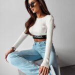 Bluzka basicowa prążkowana Dana Ola Voga ecru