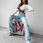 Bluzka basicowa prążkowana Dana Ola Voga ecru