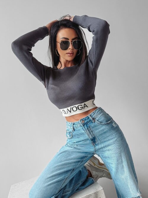 Bluzka basicowa prążkowana Dana Ola Voga grafitowa