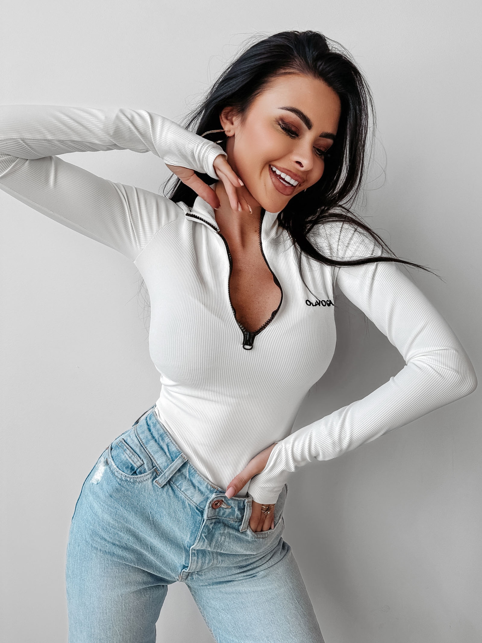 Bluzka z suwakiem Spine Ola Voga ecru