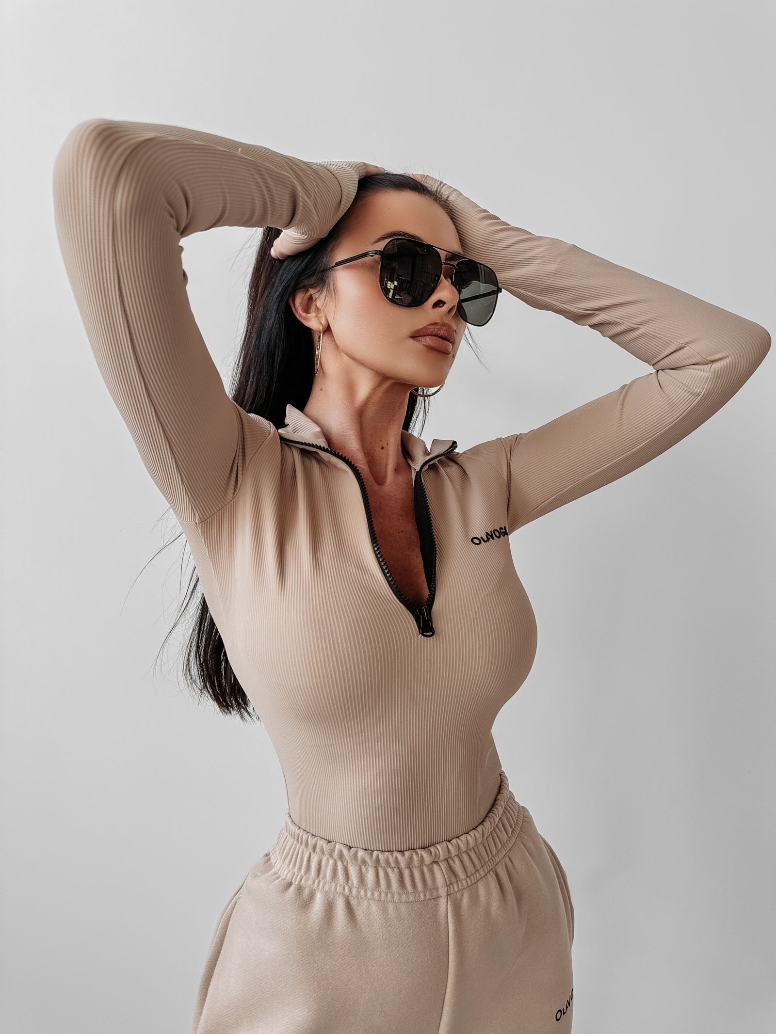 Bluzka z suwakiem Spine Ola Voga beżowa