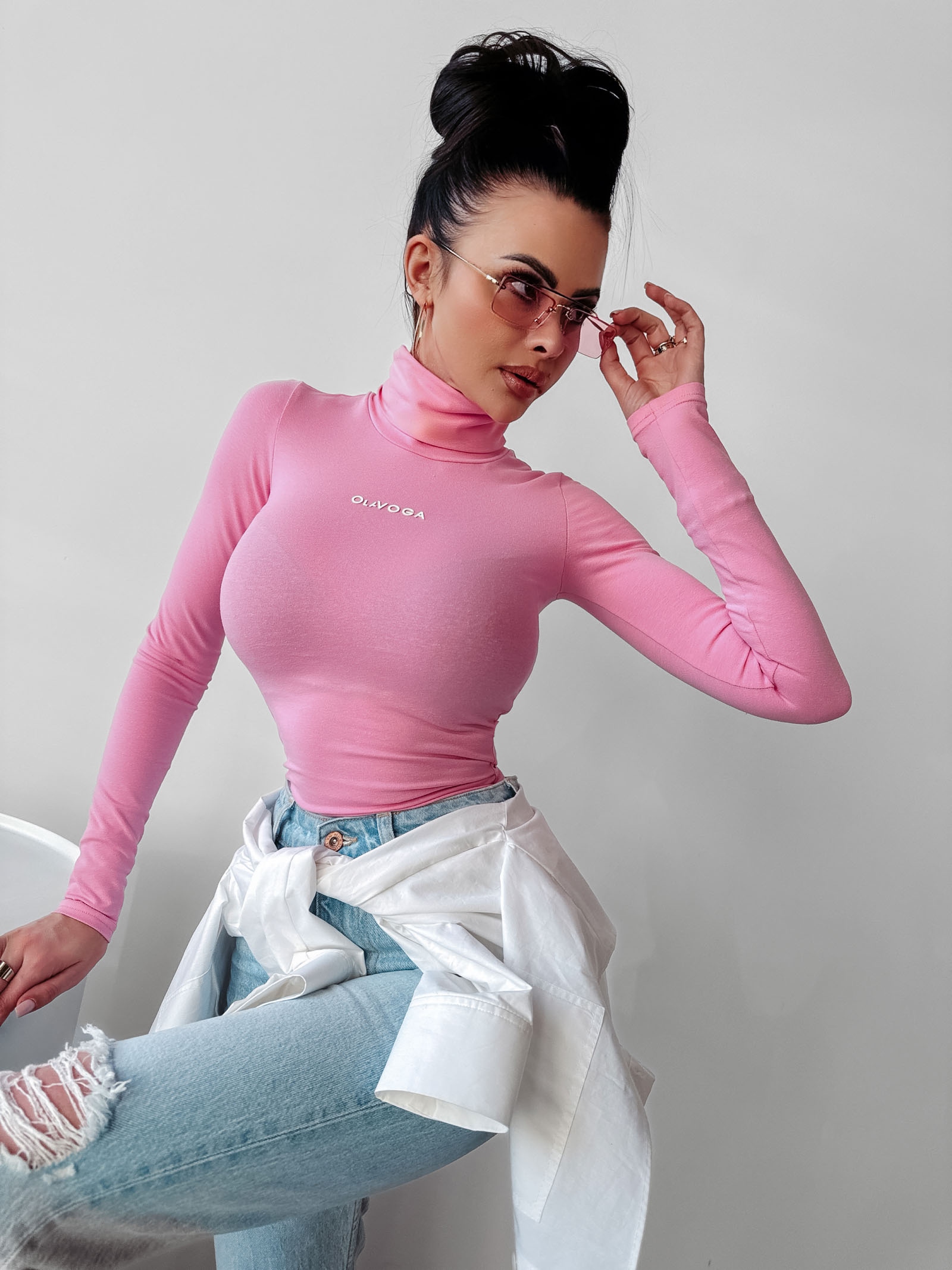 Bluzka golf bawełniana Daisy Ola voga różowa