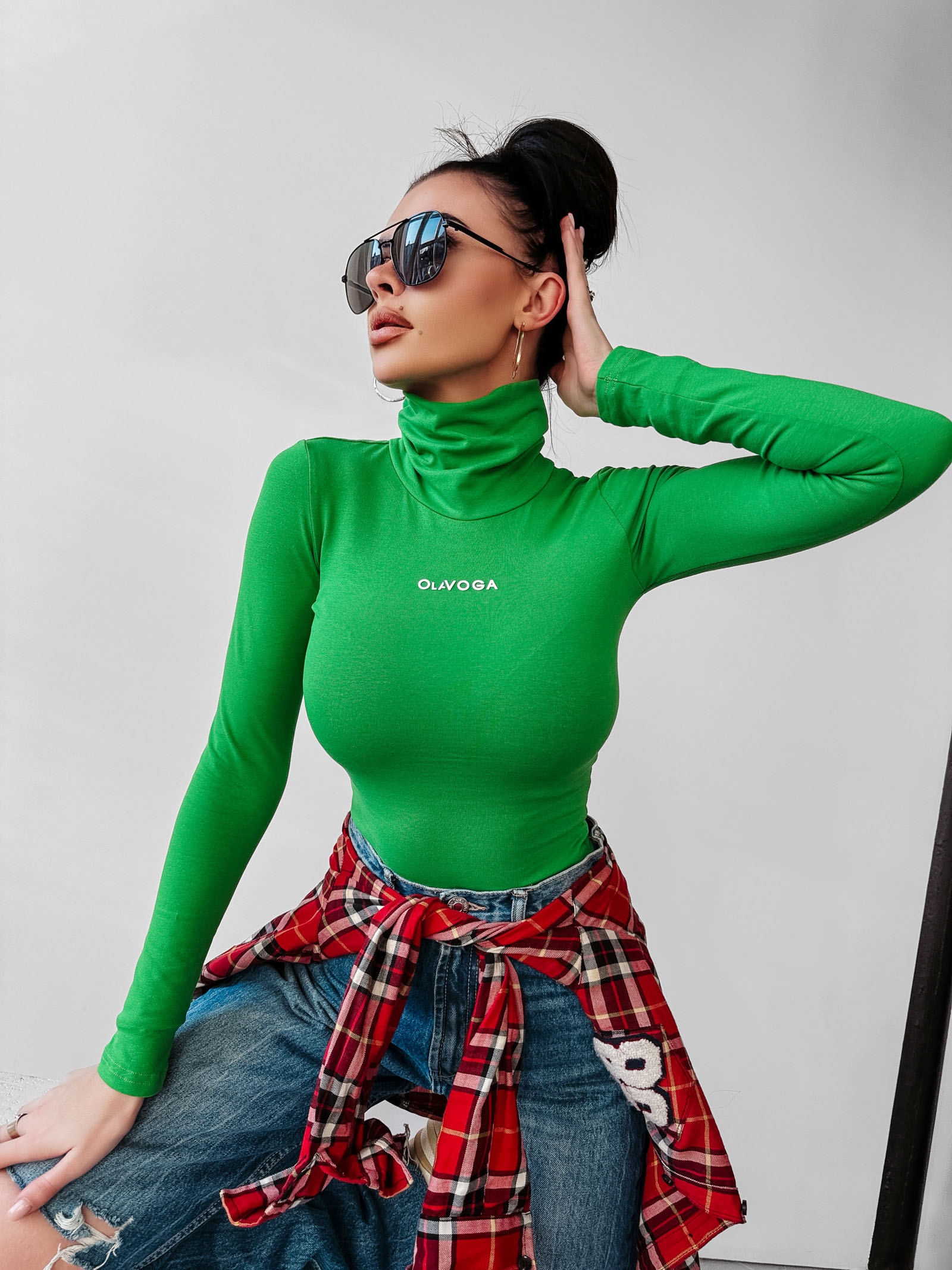 Bluzka golf bawełniana Daisy Ola voga zielona