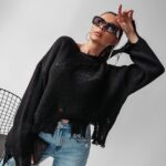 Sweter damski postrzępiony MILEY OLAVOGA czarny