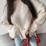 Sweter damski postrzępiony Miley Ola Voga beżowy