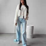 Sweter damski postrzępiony Miley Ola Voga biały