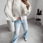 Sweter damski postrzępiony Miley Ola Voga biały