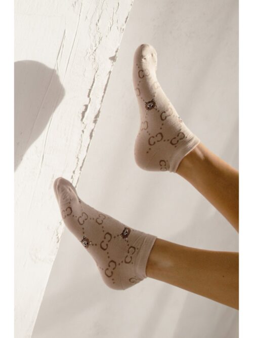 Stopki damskie CC z misiami beżowe