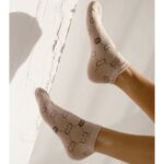 Stopki damskie CC z misiami beżowe