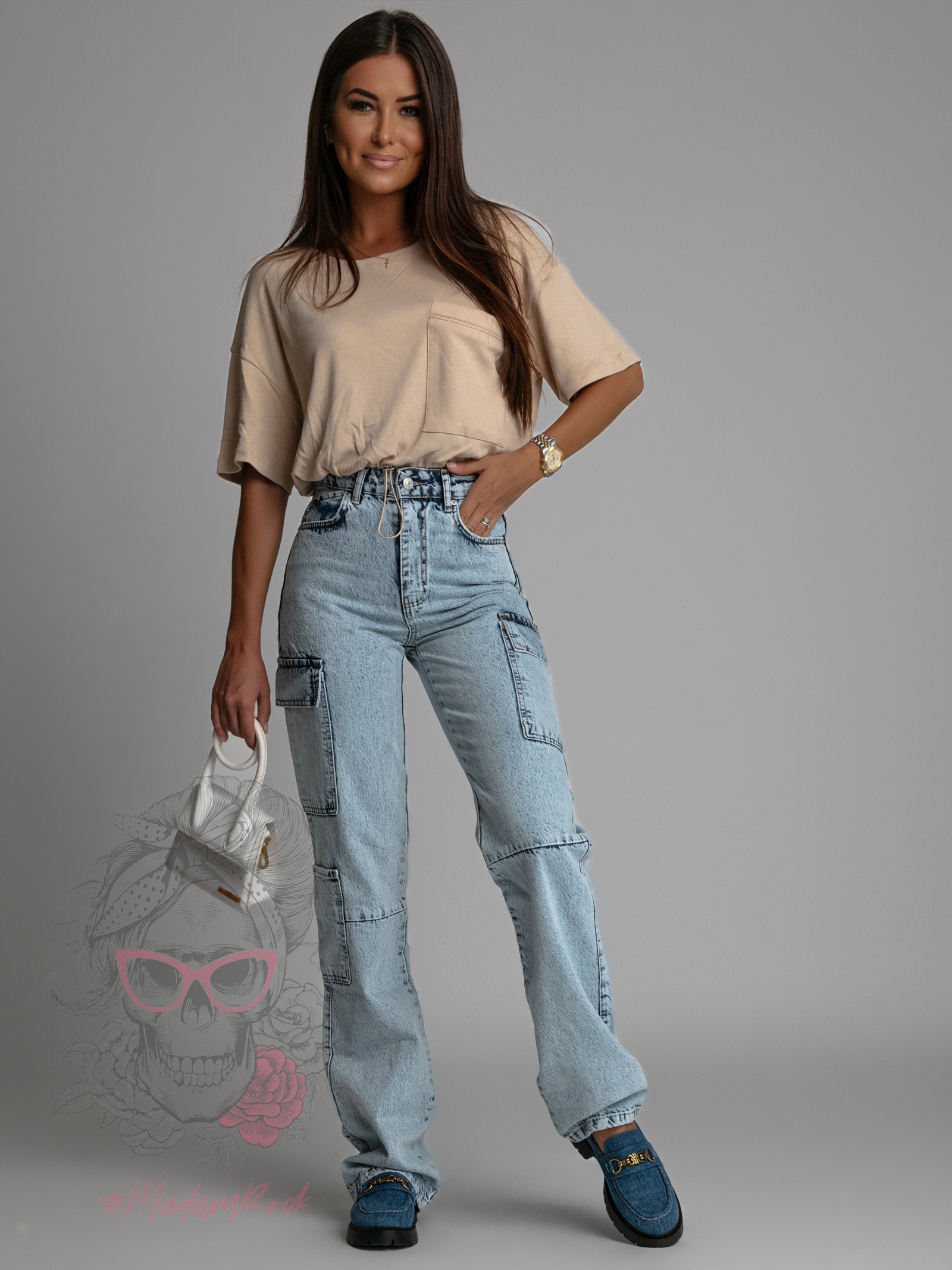 Crop top ze ściąganiem w pasie YoYo beżowy