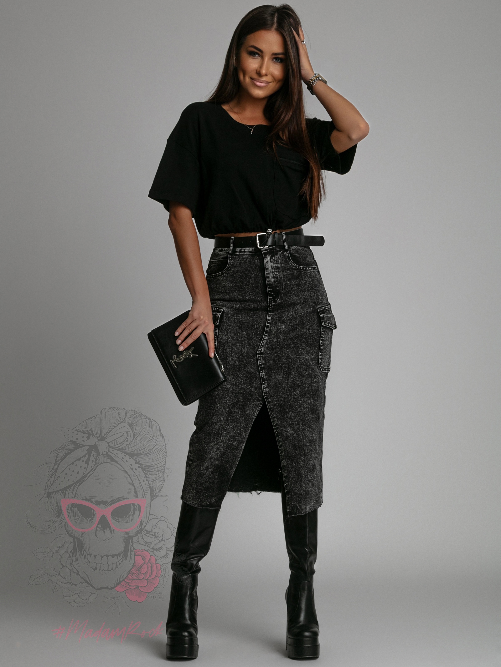 Crop top ze ściąganiem w pasie YoYo czarny