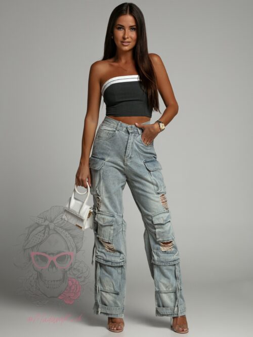 Spodnie jeansowe z przetarciami bojówki Hamerr niebieskie