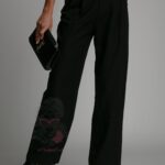 Spodnie eleganckie z paskiem Cante czarne