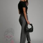 Spodnie eleganckie z paskiem Cante szare