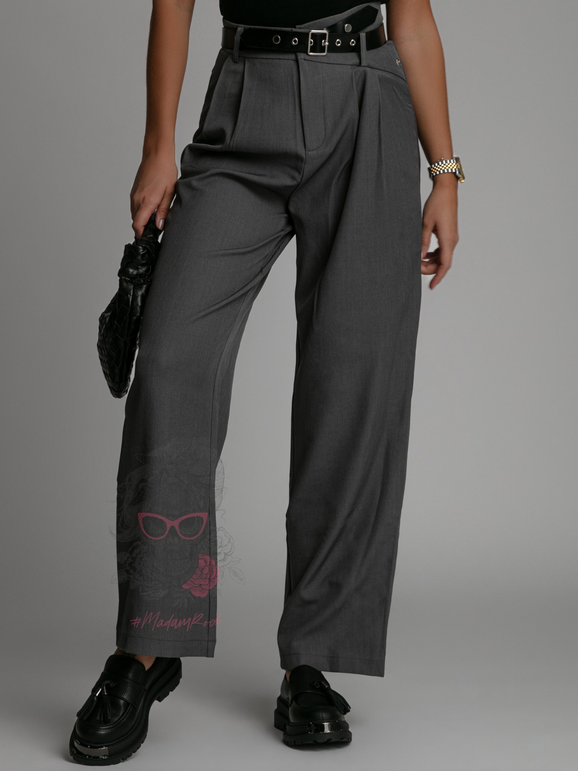 Spodnie eleganckie z paskiem Cante szare Spodnie eleganckie z paskiem Cante szare