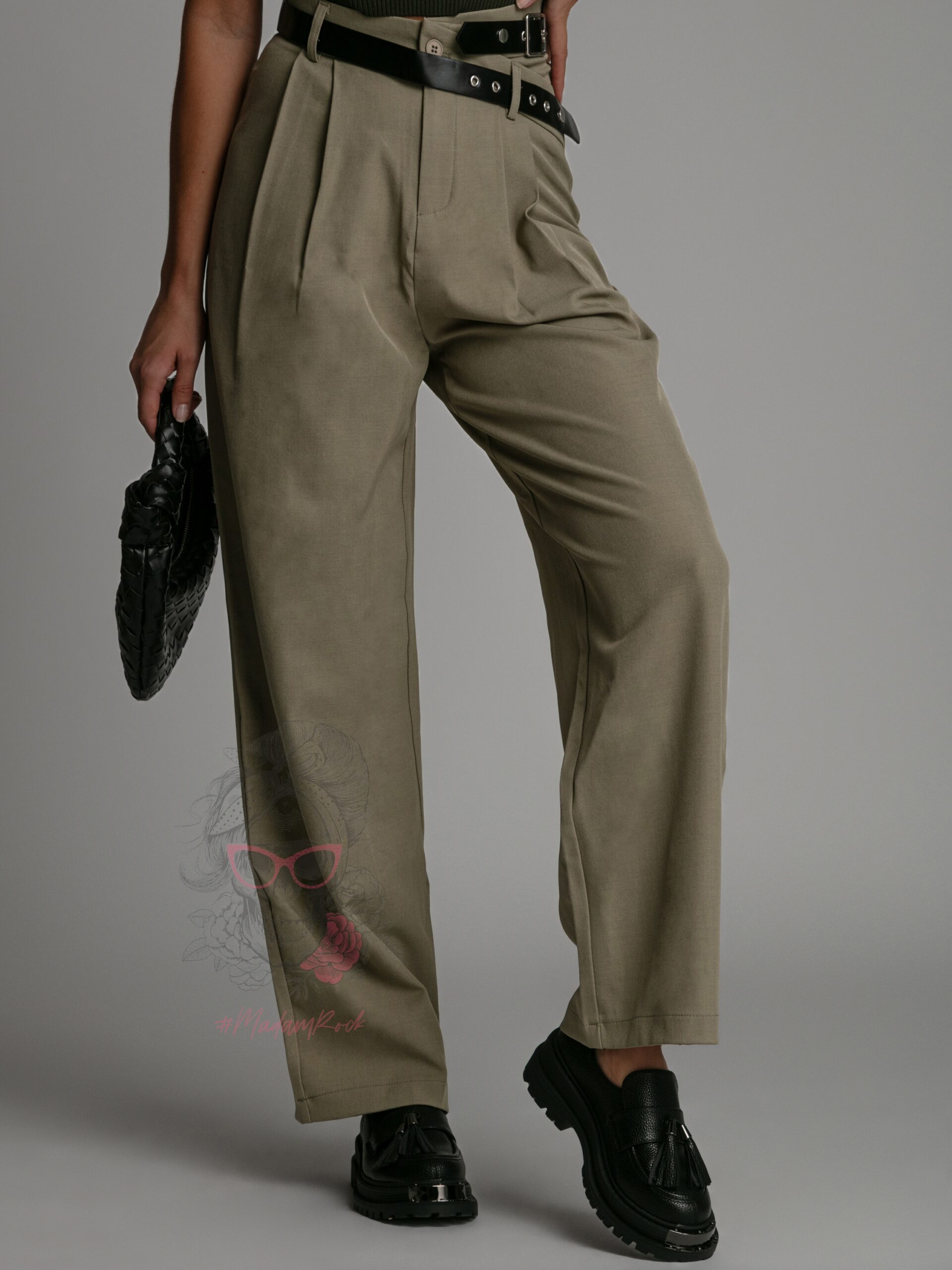 Spodnie eleganckie z paskiem Cante khaki Spodnie eleganckie z paskiem Cante khaki