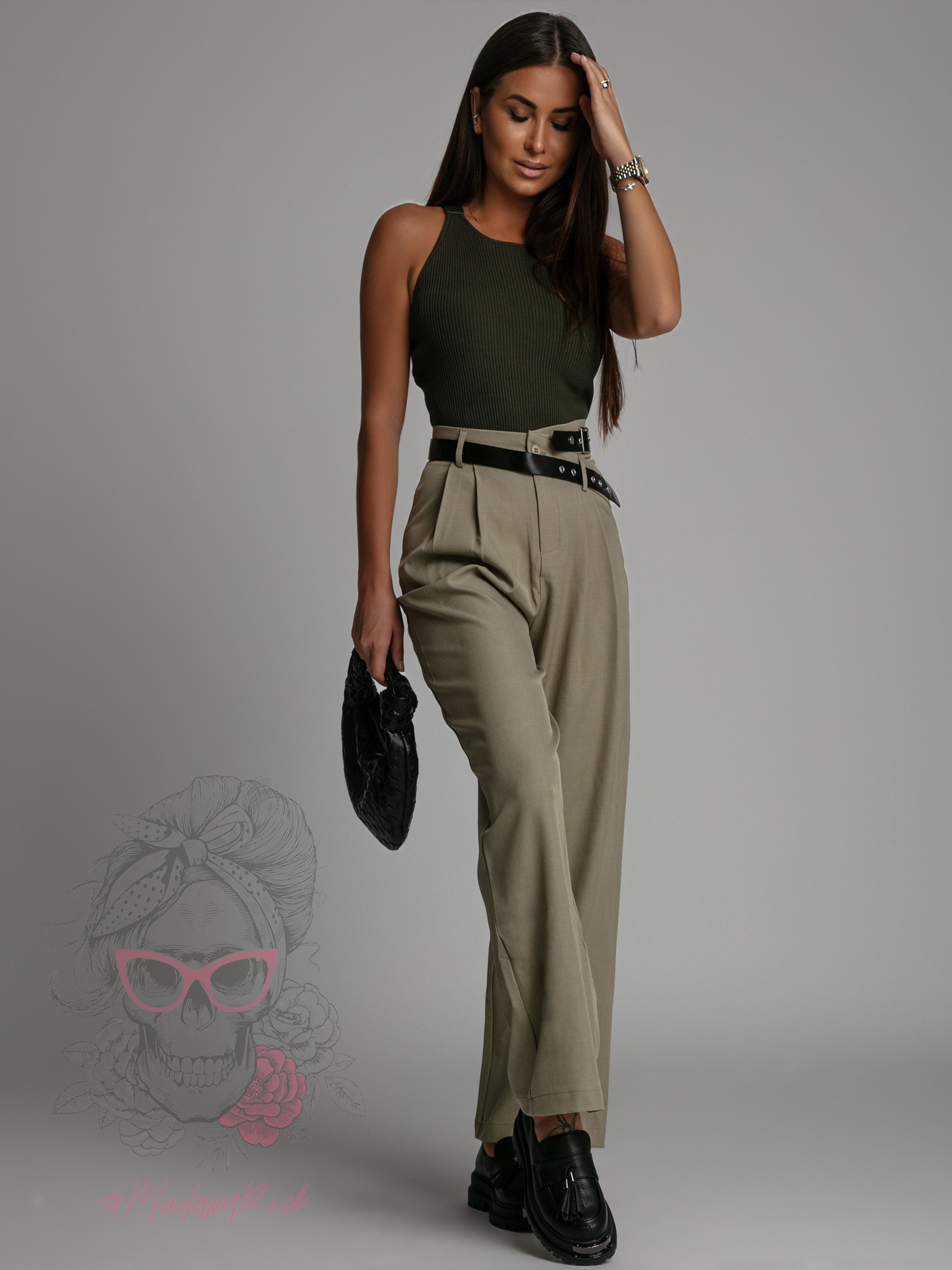 Spodnie eleganckie z paskiem Cante khaki